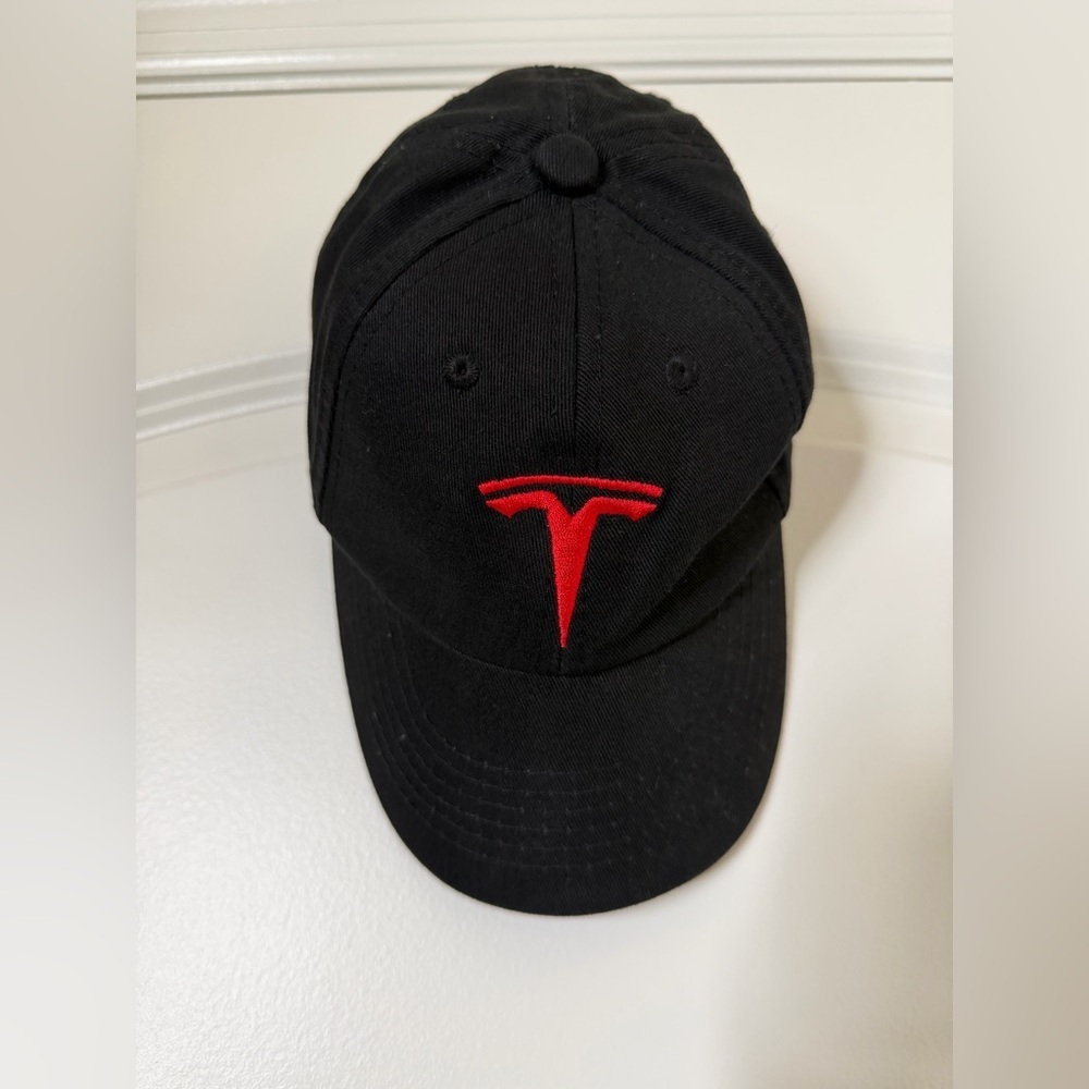 Tesla Adjustable Kids Black Hat w/ Red Embroidered Emblem Mini Elon